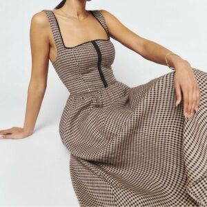 Reformation Black and Brown Checkered Midi Dress